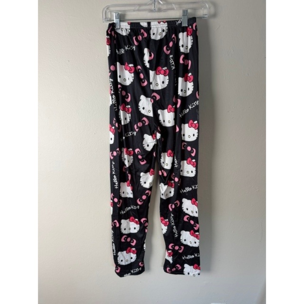 Sanrio Hello Kitty Pajama Pants Black Pink All Over Print Lounge Bottoms Womens